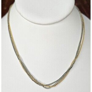 Two Tone (Silver and Gold) Chain Springring Necklace 15.5"L Costume Jewelry